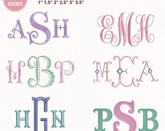 6 Satin Stitch Monogram Fonts Embroidery Bundle, Alphabet Designs, BX + 11 formats, Fishtail Monogram Embroidery Font, (Instant Download)