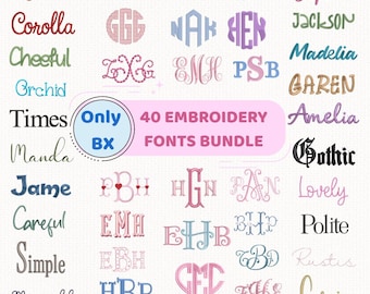 40 BX Embroidery Fonts Bundle, Machine Embroidery Font Set, Monogram Alphabet Font Bundle, Cursive Script Letters, Embrilliance
