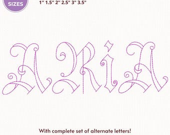 Aria Cursive Machine Embroidery Font, Monogram Script Alphabet, Satin Stitch, PES DST, Signature Font, 6 Sizes, Instant Download