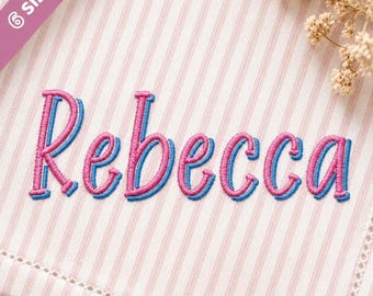 Fuente Rebecca, fuente de bordado en capas, fuente con sombra, 6 tamaños, descarga instantánea en formato BX/PES + 10 formatos adicionales para máquinas de bordar.