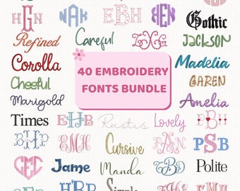 40 Machine Embroidery Fonts Bundle BX Included, Monogram Alphabet Bundle, Script Serif Embroidery Fonts, BX + 11 formats