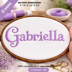 Gaberiella Machine Embroidery Font: Native BX, Satin Stitch Font (BX Included, Instant Download)