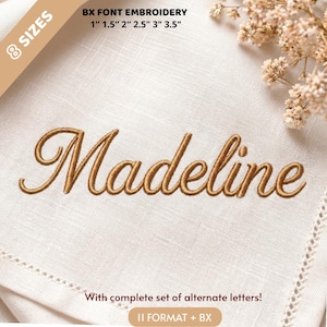 Police de broderie Madeline Cursive Script, police vintage, 6 tailles, téléchargement immédiat police BX | PES + 10 autres formats pour machines à broder