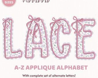 Lace Applique Embroidery Font, A-Z Lace BX Font, 5 Sizes, BX Font Included