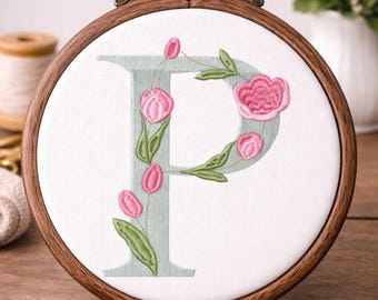 Floral Alphabet Embroidery Design: A-Z Font Bundle, 6 Sizes (BX Included, Instant Download)