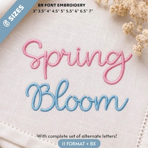 Spring Bloom Cursive Machine Embroidery Font, Monogram Script Alphabet, Satin Stitch, PES DST, Signature Font, 6 Sizes, Instant Download