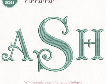 Fishtail Monogram Embroidery Design, BX Font (Digital Download), 5 sizes, 11 formats