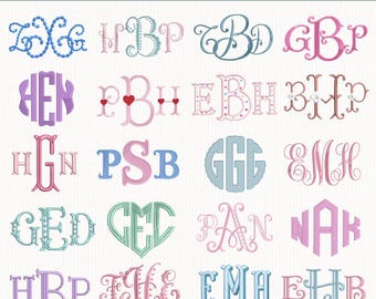 20 Embroidery Monogram Fonts Bundle: Chain, Bean, Satin Stitch, Heart Applique, Pearls, Satin Stitch  Fishtail Monogram,  BX + 11 formats