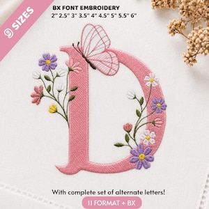 Floral Alphabet Embroidery Design: Floral  Embroidery Font, Butterfly Alphabet A-Z, Elegant Flower Letters, BX Font | PES + 11  formats