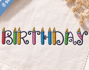 Birthday Candle BX Embroidery Font, 6 Size Whimsical Alphabet with Alternate Letters, Machine Embroidery PeS DsT JEF VP3 EXP