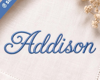 Addison Embroidery Font, Elegant, Decorative, Cursive Machine Embroidery Alphabet, 6 Sizes - BX, PES + 10 formats