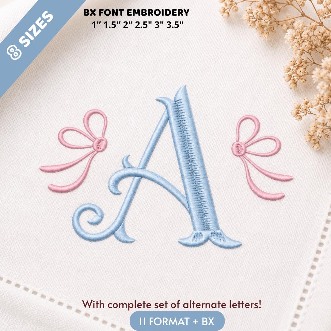 Xylee Baby Girl Monogram Embroidery With Bows, Pastel Initial Font BX ...