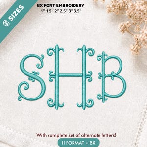 Monogrambroderidesigner, maskinbroderitypsnitt med fiskstjärtsmonogram, 6 storlekar, direktnedladdning | PES + 11 andra format