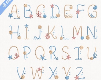 Coastal Alphabet Embroidery Font Bundle, Beach Monogram Font, Seashell Starfish Rope Letters, Summer  Font, BX Font | PES + 10 other formats