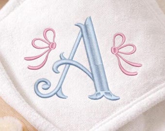 Baby Girl Monogram Embroidery with Bows, Pastel Initial Font BX, Nursery Name Design, Machine Embroidery (Digital Download), 11 formats