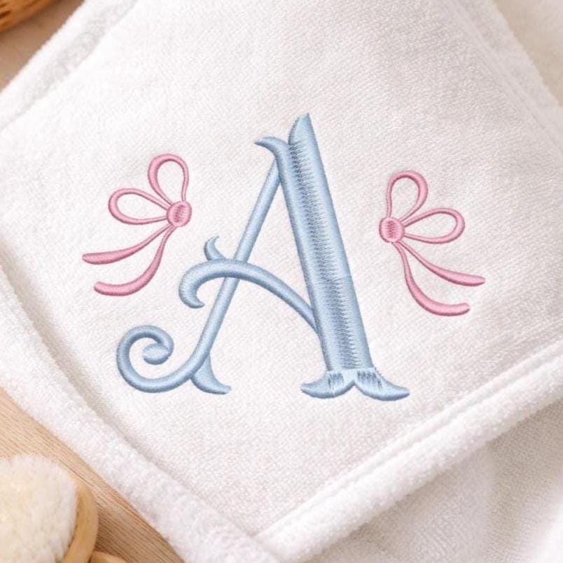 Xylee Baby Girl Monogram Embroidery With Bows, Pastel Initial Font BX ...
