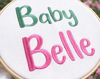 Baby Belle Embroidery Font Digital Machine Embroidery: Native BX + Satin Stitch font, (BX Included, Instant Download)