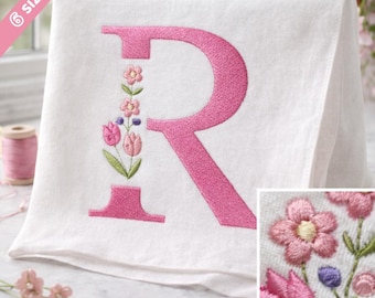 Floral Embroidery Font, Butterfly Alphabet A-Z, Elegant Flower Letters, Satin Stitch, BX Font | PES + 11 other formats