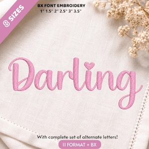 Bordado de fuente Darling, fuente de bordado de satén con forma de corazón: alfabeto de escritura fina (caja incluida, descarga instantánea)