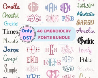 Mega DST Embroidery Font Set 40 Designs, Monogram Alphabet Fonts, Cursive Script Font Bundle, Tajima DST Download