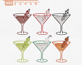 Sports Martini Embroidery Design Bundle, Game Day Cocktail Collection, Tailgate Party Drink Icons, Machine Embroidery File, Instant Download