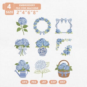 Blue Hydrangea Flower Embroidery Bundle, Hydrangea Embroidery Design, Spring Embroidery Designs, Flower Embroidery Design, Hydrangea Flower