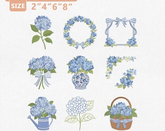 Blue Hydrangea Flower Embroidery Bundle, Hydrangea Embroidery Design, Spring Embroidery Designs, Flower Embroidery Design, Hydrangea Flower
