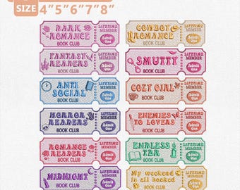 Pacote de Bordados para Clube do Livro, Arquivo de Bordado para Bilhete de Leitura, Bordado à Máquina para Amantes de Livros, Download Instantâneo para Leitores Românticos