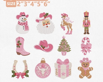 Pacote de Bordados Natalinos com Tema de Cowgirl, Bordados à Máquina para Festas no Oeste, Botas de Cowboy, Papai Noel, Quebra-Nozes, Renas, Download Instantâneo