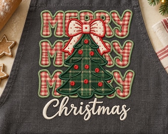 Desenho de bordado aplique de Feliz Natal, árvore de Natal e laço, arquivo de bordado à máquina com tema natalino, modelo de camisa festiva Coquette