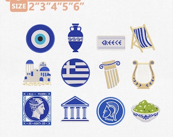 Greek Chic Embroidery Bundle, Greece Machine Embroidery Designs, Mediterranean Summer Icons, Greek Island Embroidery, Instant Download