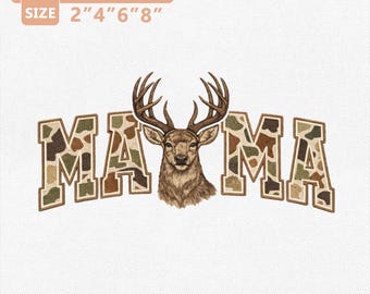 Hunting Mama Embroidery Design: Camo Deer, Varsity Font, Camo Mama Embroidery Design, Camouflage Design File, Mother Day Embroidery