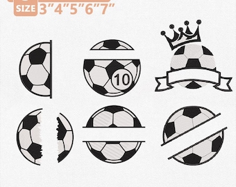 Paquete de diseños de bordado de fútbol divididos, archivo de bordado de balón de fútbol, bordado a máquina de monogramas deportivos, descarga instantánea de números de equipo.