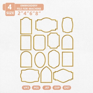 Frame Embroidery Design Bundle, Classic Outline Frames Set for Monogram Labels Tags Vintage Shapes, 4 Sizes PES DST Files