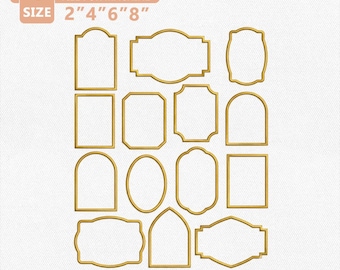 Frame Embroidery Design Bundle, Classic Outline Frames Set for Monogram Labels Tags Vintage Shapes, 4 Sizes PES DST Files