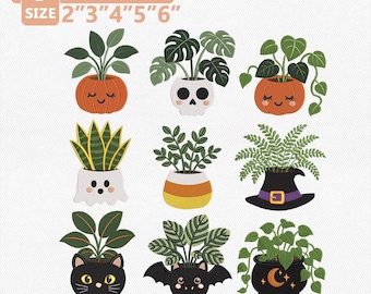 Niedliches Stickmuster-Set mit gruseligen Pflanzenmotiven, Halloween-Zimmerpflanzenkollektion, Geisterpflanze, Hexen-Gothic-Deko für Pflanzenliebhaberinnen, Sofort-Download