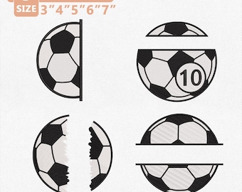 Pacote de Bordados Split Soccer, Arquivo de Bordado de Bola de Futebol, Bordado à Máquina de Monogramas Esportivos, Download Instantâneo de Números de Equipe