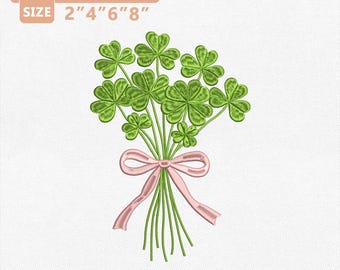 Shamrock Bouquet Embroidery Design, St. Patrick's Day Clover with Ribbon Embroidery File, Irish Floral Gift, Irish, Shamrock, Lucky