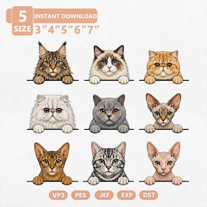 Old Money Pocket Cat Embroidery Design Bundle, Peekaboo Feline Portrait Collection, Preppy Pet Machine Embroidery File, Instant Download