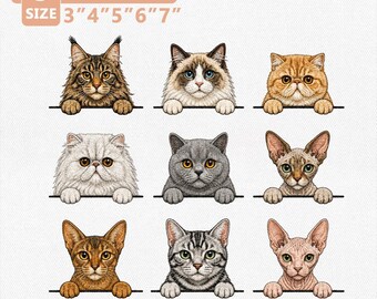 Old Money Pocket Cat Embroidery Design Bundle, Peekaboo Feline Portrait Collection, Preppy Pet Machine Embroidery File, Instant Download