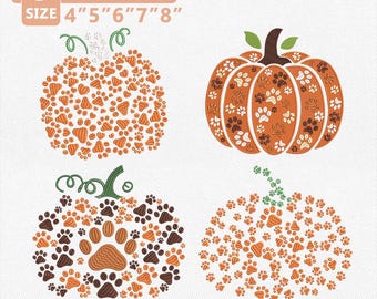 Pumpkin Paw Embroidery Design Bundle, Dog Paw Pumpkin Embroidery File, Pet Lover Fall Machine Embroidery,Thanksgiving Shirt Instant Download