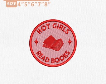 Design de bordado "Garotas Sensuais Lendo Livros", Arquivo de bordado para patch de amante de livros, Bordado à máquina com citação sobre leitura, Download instantâneo para garota leitora
