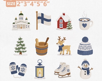 Snowy Day in Helsinki Embroidery Design Bundle, Finnish Nordic Holiday Decor, Christmas Collection, Winter Craft, Seasonal, Instant Download