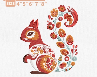 Floral Squirrel Embroidery Design, Autumn Squirrel Embroidery File, Fall Flower Machine Embroidery, Woodland Animal Shirt Instant Download