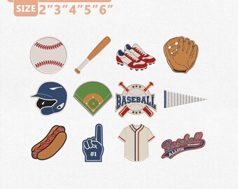 Baseball Mini Bundle Embroidery Design, Baseball Icons Embroidery File, Ball Bat Glove Machine Embroidery, Baseball Mom Instant Download