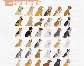 Set of 36 Coquette Dog Breed Embroidery Designs Bundle, Cute Preppy Dog Portrait Collection, Puppy Lover Gift, Pet Breed, Instant Download
