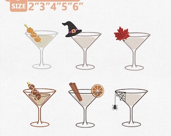 Autumn Martini Embroidery Design Bundle, Fall Cocktail Glass Collection, Halloween Drink, Thanksgiving Embroidery File, Instant Download