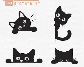 Peeking Black Cat Embroidery Design, Cute Cat Embroidery File, Kitty Peekaboo Machine Embroidery, Pet Lover, Cat Mom Shirt Instant Download