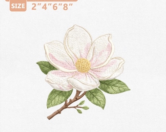 Magnolia bloem wit borduurwerk ontwerpen, magnolia bloem botanische EMB, Louisiana magnolia botanische borduurbestand, Louisiana State Flowe