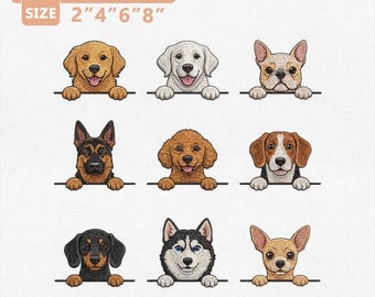 Dog Breeds Embroidery Design Bundle, Dogs Embroidery, Cute Puppy Peeking Set, Pet Lover Embroidery, Mini Dog Icons, 4 Sizes PES DST Files